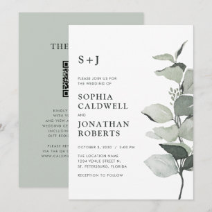 Updated Eucalyptus QR Code Sage Monogram Wedding Invitation
