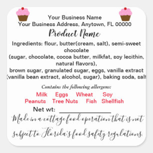 UPDATED FLORIDA Cottage Food Law Sticker Label
