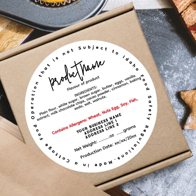 Updated IDAHO  cottage food label (Creator Uploaded)