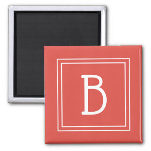 Updated Monogrammed Orange Red & White Initial Magnet