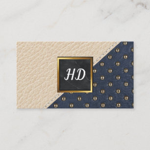 Upholstered Leather Stitched Gold Marble Business Card