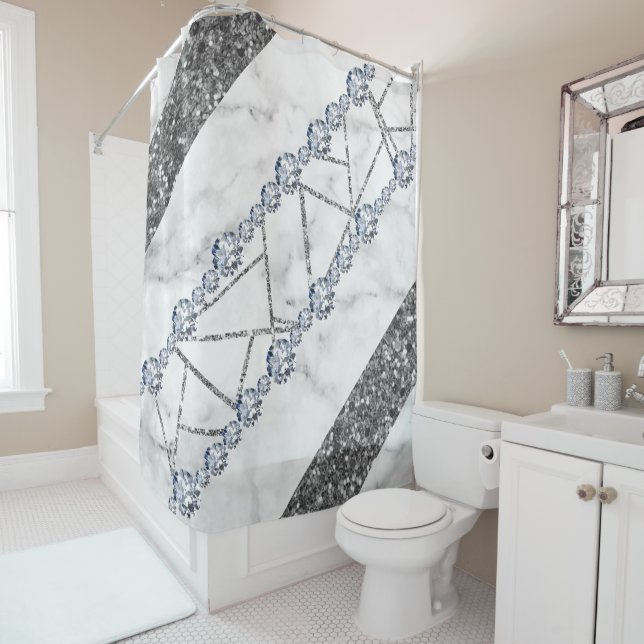 Uphome Marble Shower Curtain for Bathroom Grey (In Situ)