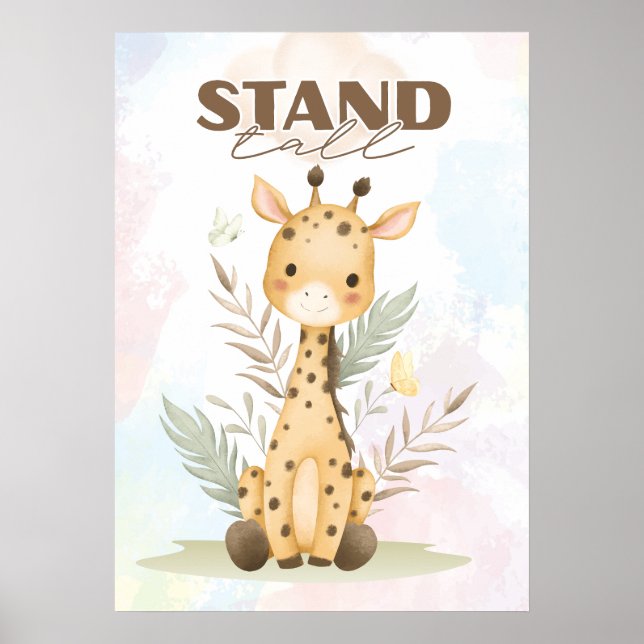 Uplifting Giraffe nursery wall poster Stand tall (Front)