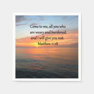 UPLIFTING MATTHEW 11:28 SCRIPTURE VERSE SUNRISE NAPKIN