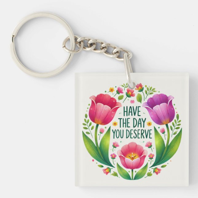Uplifting Tulip Keychain - Bright Floral Design (Front)