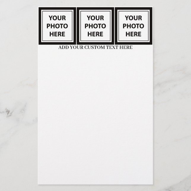 Upload 3 Photos & Add Text – Customise Picture Stationery (Front)