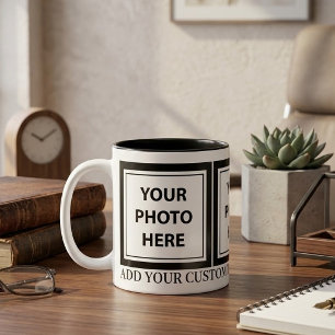 Upload 3 Photos & Add Text – Customise Picture Two-Tone Coffee Mug