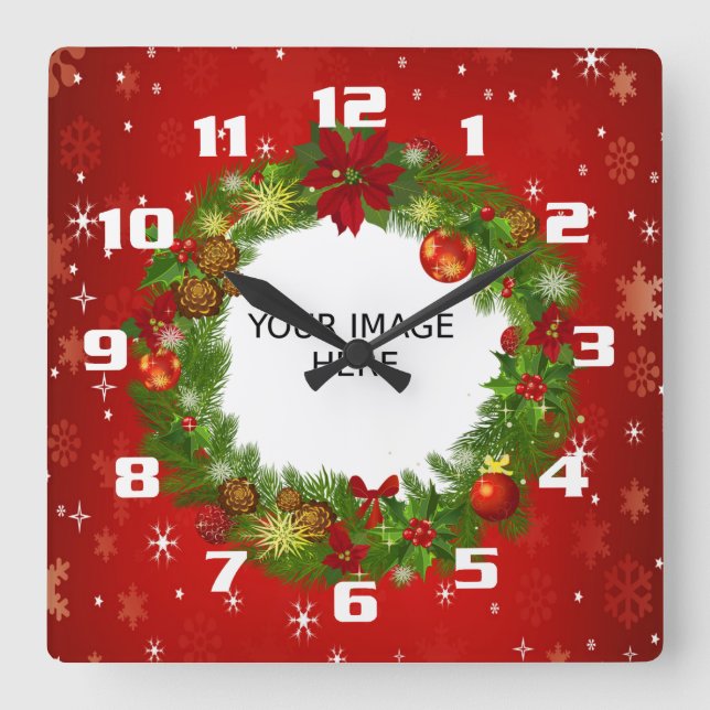 Upload a Photo Create your own Custom Christmas Square Wall Clock (Front)