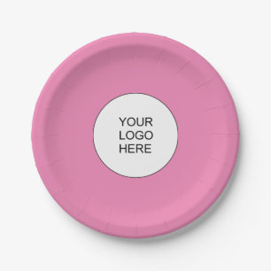 Upload Business Company Logo Text Template Pink Paper Plate