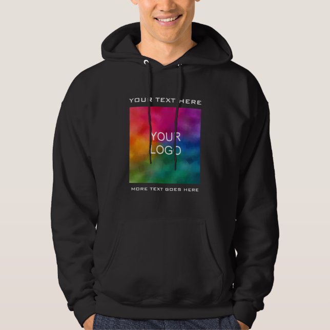 Upload Business Logo Add Text Employee Mens Black Hoodie (Front)