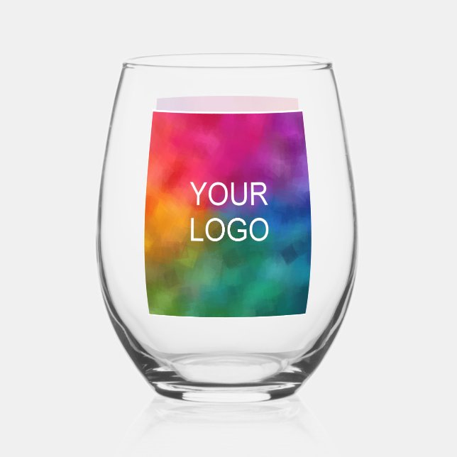 Upload Business Logo Here Modern Custom Template Stemless Wine Glass (Front)