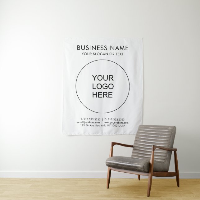 Upload Business Logo Text Vertical Medium Backdrop Tapestry (In Situ)