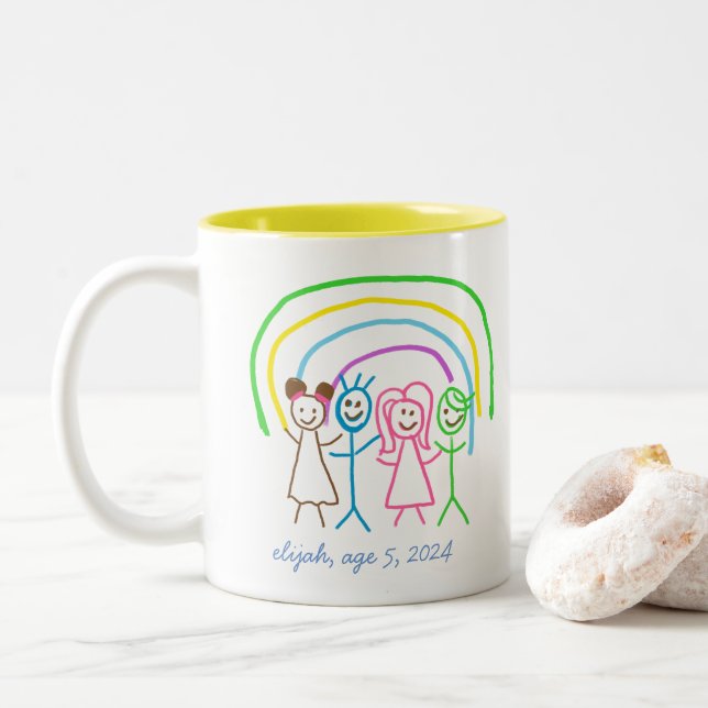 Upload Childs Drawing Turn Kids Artwork to Two-Tone Coffee Mug (With Donut)