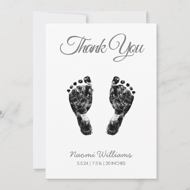 Upload Custom Baby Footprint to Thank You Card (Front)