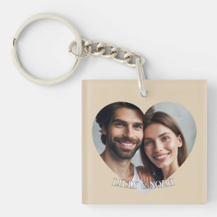 Upload Custom Heart Couple Photo Add Name Key Ring