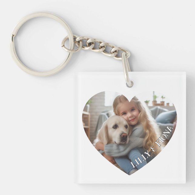 Upload Custom Heart Photo Add Name Family Keepsake Key Ring (Front)