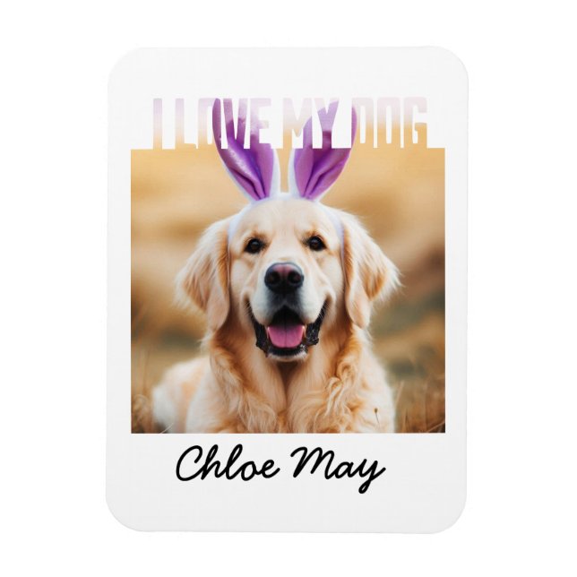 Upload Custom Pet Photo Name I Love My Dog Magnet (Vertical)