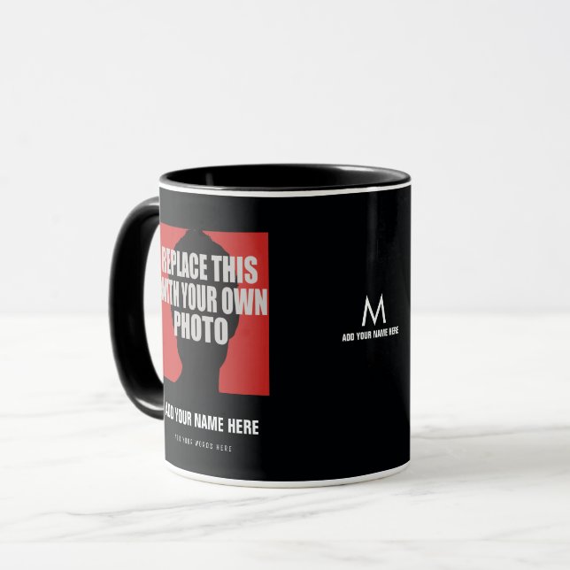 Upload image (self picture), create photo black mug (Front Left)
