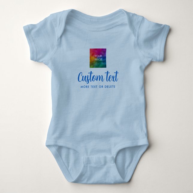 Upload Image Your Custom Text One-Pieces Blue Baby Bodysuit (Front)