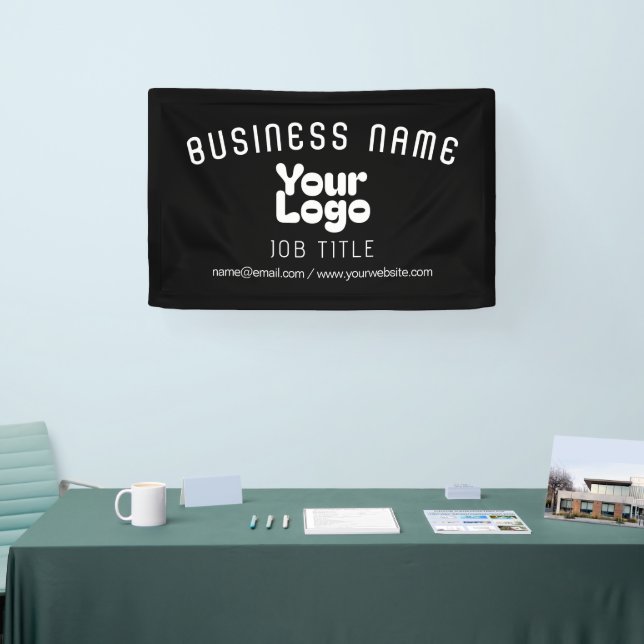 Upload Logo Retro-Modern Black & White (editable) Banner (Tradeshow)