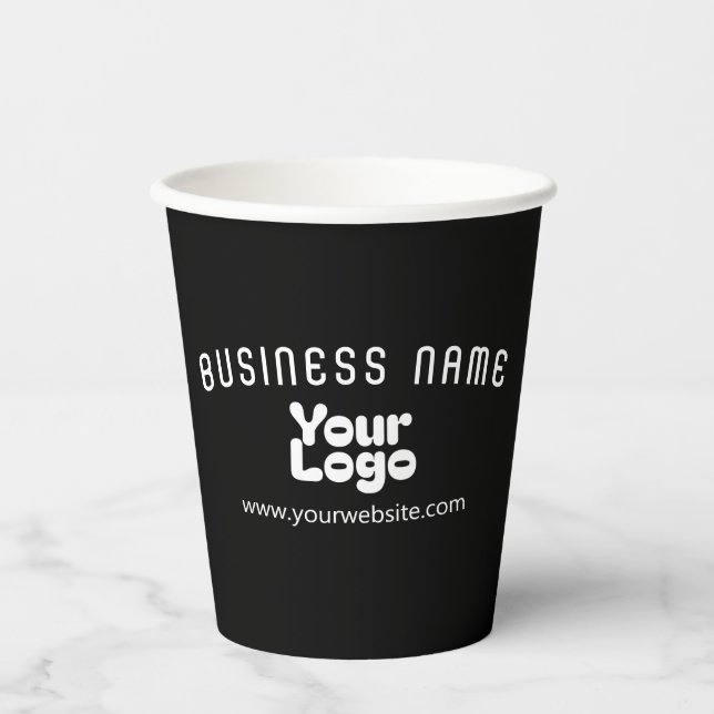 Upload Logo Retro-Modern Black & White (editable) Paper Cups (Front)