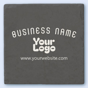 Upload Logo Retro-Modern Black & White (editable) Stone Coaster