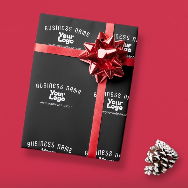 Upload Logo Retro-Modern Black & White (editable) Wrapping Paper (Creator Uploaded)