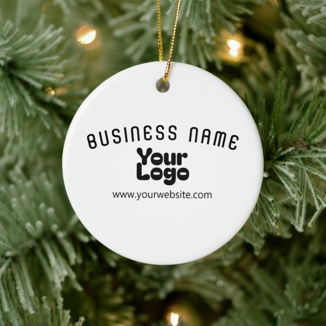 Upload Logo Retro-Modern White & Black (editable) Ceramic Ornament (Tree)