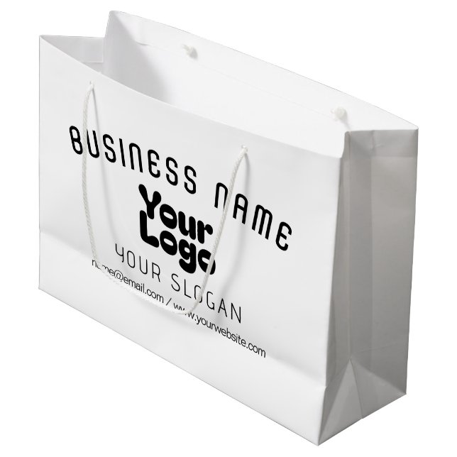 Upload Logo Retro-Modern White & Black (editable) Large Gift Bag (Front Angled)