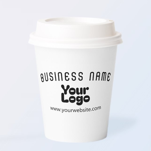 Upload Logo Retro-Modern White & Black (editable) Paper Cups (Creator Uploaded)