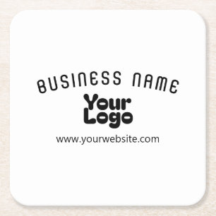 Upload Logo Retro-Modern White & Black (editable) Square Paper Coaster