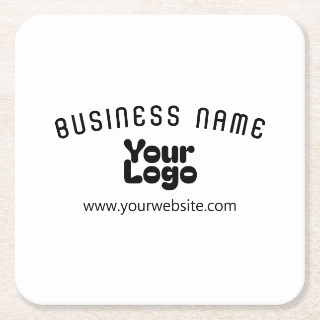 Upload Logo Retro-Modern White & Black (editable) Square Paper Coaster (Front)