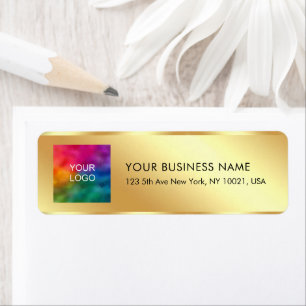 Upload Logo Stylish Gold Calligraphy Template Return Address Label