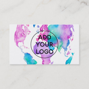 Upload Logo world map globe chic watercolor paint Business Card