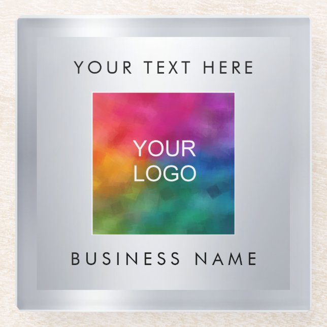 Upload Own Business Company Logo Here Silver Look Glass Coaster (Front)