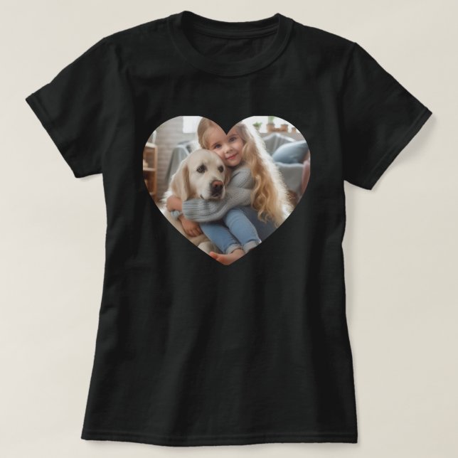 Upload Personalised Photo Gift Child Dog Pet Heart T-Shirt (Design Front)