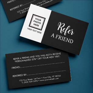 Upload Photo or Logo & Add Text – Black & White Referral Card