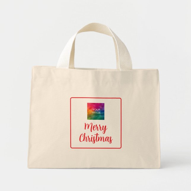 Upload Photo or Logo Merry Christmas Double Sided Mini Tote Bag (Front)
