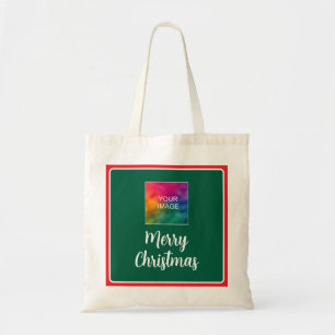 Upload Photo or Logo Merry Christmas Typography Tote Bag