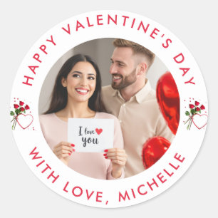 upload picture Custom Photo Happy Valentine's Day  Classic Round Sticker