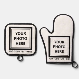 Upload Picture Photo & Add Text – Customise Oven Mitt & Pot Holder Set