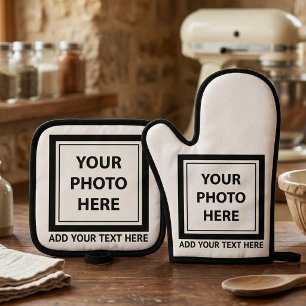 Upload Picture Photo & Add Text – Customise Oven Mitt & Pot Holder Set