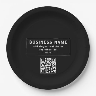 Upload QR code or Logo   Modern Black Paper Plate