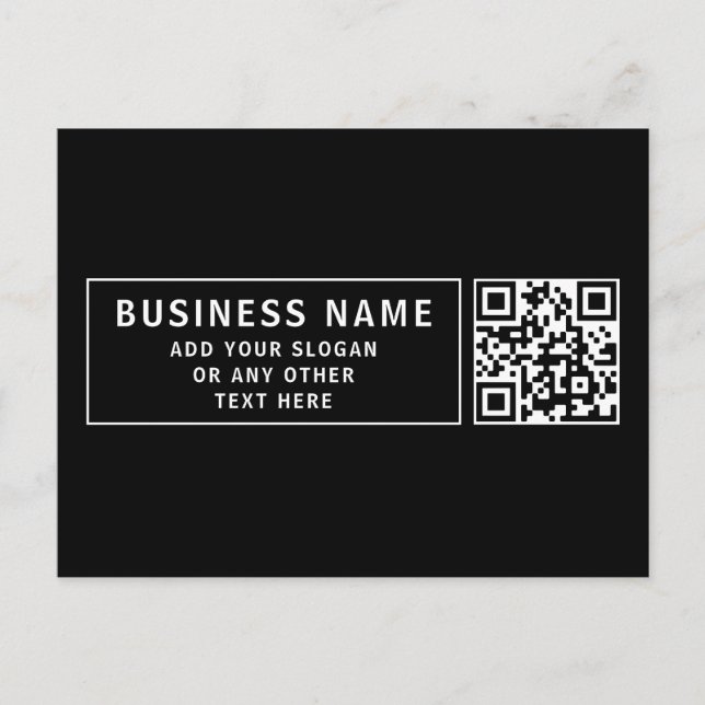 Upload QR code or Logo | Modern Black Postcard (Front)
