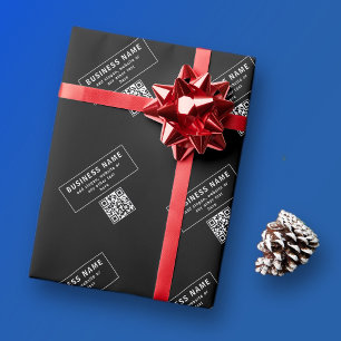 Upload QR code or Logo Modern Black Wrapping Paper