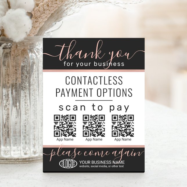 Upload QR Codes & Logo 3 Payment Apps Pink & Black Pedestal Sign (Creator Uploaded)