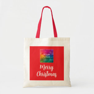 Upload Your Business Logo Merry Christmas Budget Tote Bag