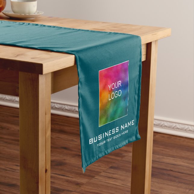 Upload Your Business Logo Solid Colour Dark Teal Short Table Runner (In Situ)