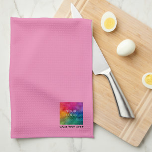 Upload Your Business Logo Text Custom Trendy Pink Tea Towel