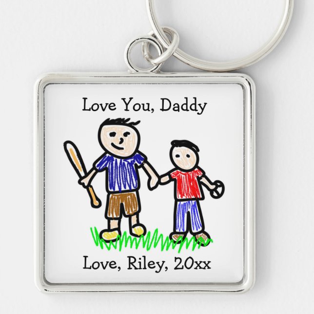 Upload Your Child's Artwork | Cute Father's Day  Key Ring (Front)